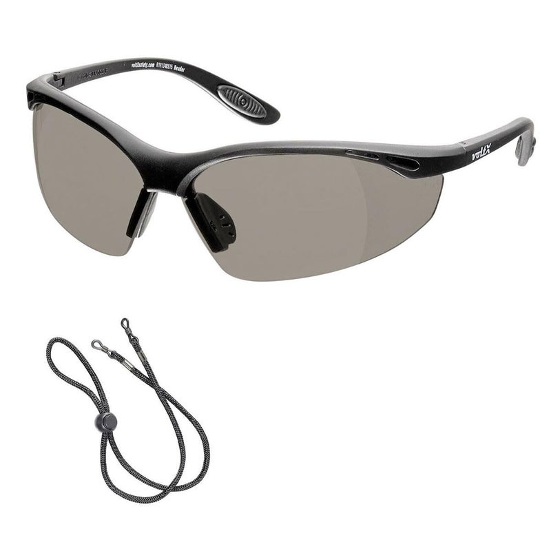 voltX 'Constructor' SAFETY READERS Full Lens Reading Safety Glasses (+2.0 Dioptre, Smoke) ANSI Z87.1+ & CE EN166F, Wraparound Style - Includes Safety Cord with headstop - UV400 anti fog coated lens - Image 1